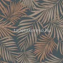   Limonta MAKALLE II vlies, vinyl anyagú kék, barna, bronz színű leveles modern tapéta
