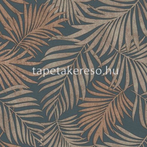 Limonta MAKALLE II vlies, vinyl anyagú kék, barna, bronz színű leveles modern tapéta