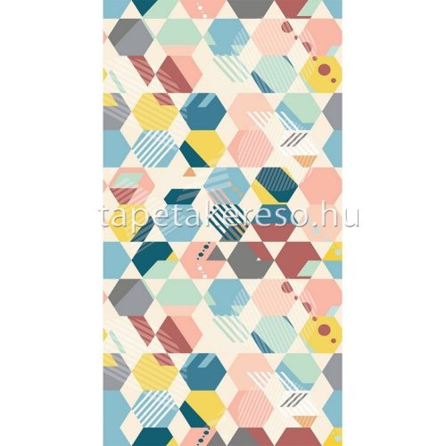 Casadeco Beauty Full Image vlies anyagú barack, fehér, kék, türkiz, sárga, piros színű geometriai modern poszter
