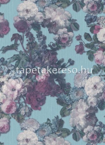 Erismann Elle Decoration vlies anyagú türkiz, fehér, lila, csillámos színű virágos modern tapéta