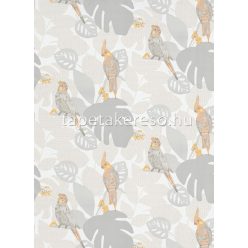   Erismann Finesse habos, vlies anyagú beige, szürke, narancssárga színű madaras, leveles retro tapéta
