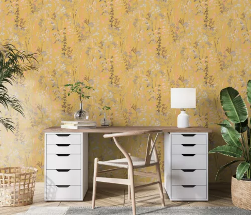Erismann Casual Chic vlies, vinyl anyagú sárga, barna, szürke, rózsaszín színű növényes, leveles modern tapéta