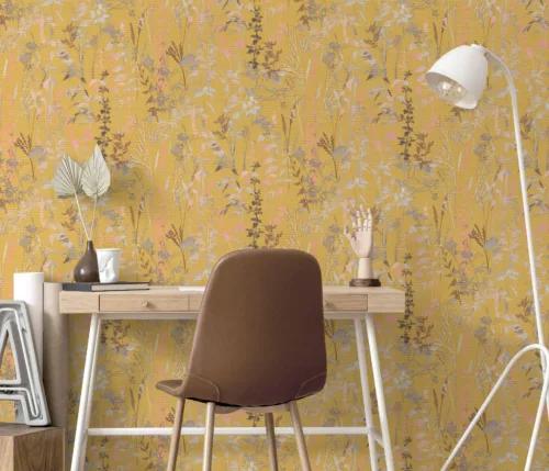 Erismann Casual Chic vlies, vinyl anyagú sárga, barna, szürke, rózsaszín színű növényes, leveles modern tapéta