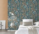 Erismann Casual Chic vlies, vinyl anyagú kék, barna, türkiz színű növényes, leveles modern tapéta
