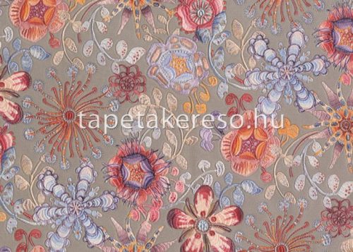 Jannelli & Volpi Missioni Home Wallcoverings 04 vlies, vinyl anyagú homok, bordó, kék, narancssárga, lila színű virágos, etno modern tapéta