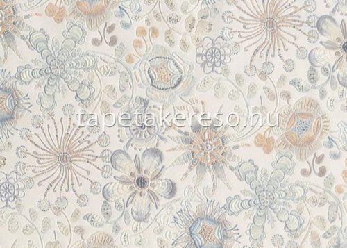 Jannelli & Volpi Missioni Home Wallcoverings 04 vlies, vinyl anyagú törtfehér, kék, beige színű virágos, etno modern tapéta