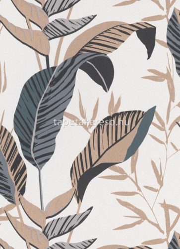 Erismann Elle Decoration 3 vlies, vinyl anyagú vajszínű, szürke, fekete, arany színű leveles modern tapéta