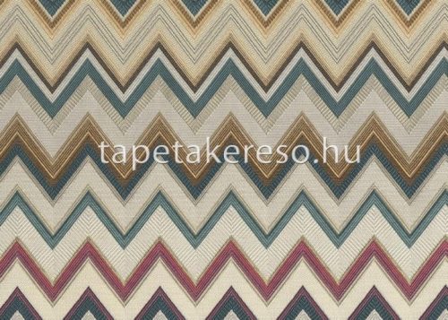 Jannelli & Volpi Missioni Home Wallcoverings 04 vlies, vinyl anyagú barna, kék, beige, bordó, arany színű chevron, textilhatású, zig-zag modern tapéta