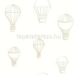   Caselio Autour du Monde vlies anyagú fehér, beige színű légballonos gyerek tapéta