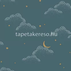   Caselio Autour du Monde vlies anyagú kék, fehér, barna színű felhős, csillagos gyerek tapéta