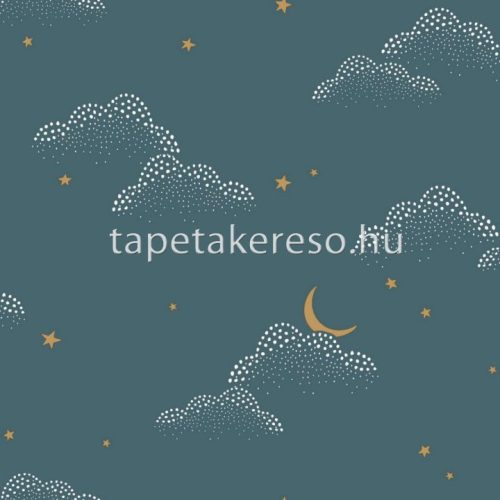 Caselio Autour du Monde vlies anyagú kék, fehér, barna színű felhős, csillagos gyerek tapéta
