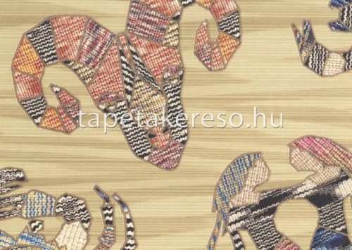 Jannelli & Volpi Missioni Home Wallcoverings 04 vlies, vinyl anyagú barna, kék, beige, bordó, narancssárga, fekete színű ember, halas, állatos, kötött modern tapéta