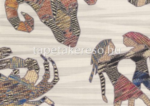 Jannelli & Volpi Missioni Home Wallcoverings 04 vlies, vinyl anyagú beige, barna, kék, fekete színű ember, halas, állatos, kötött modern tapéta