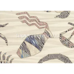   Jannelli & Volpi Missioni Home Wallcoverings 04 vlies, vinyl anyagú törtfehér, barna, kék, narancssárga, fekete, rózsaszín színű ember, halas, állatos, kötött modern tapéta
