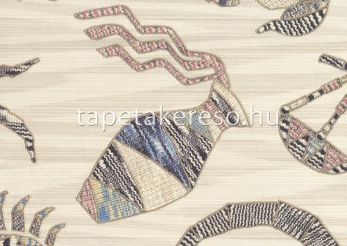 Jannelli & Volpi Missioni Home Wallcoverings 04 vlies, vinyl anyagú törtfehér, barna, kék, narancssárga, fekete, rózsaszín színű ember, halas, állatos, kötött modern tapéta