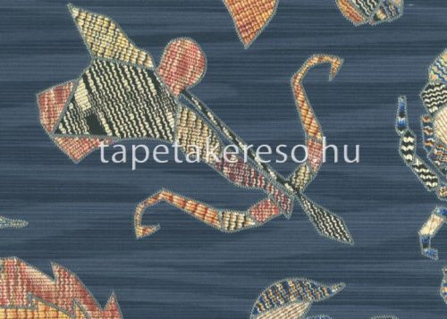 Jannelli & Volpi Missioni Home Wallcoverings 04 vlies, vinyl anyagú kék, barna, beige, piros, sárga színű ember, halas, állatos, kötött modern tapéta