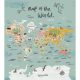 Caselio Autour du Monde vlies anyagú türkiz, sárga, zöld, szürke, barna, kék színű feliratos, állatos, térkép gyerek poszter