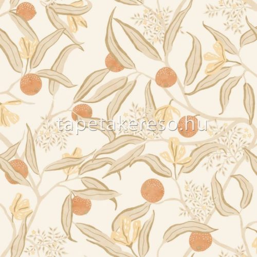 Caselio Danaé vinyl, vlies anyagú fehér, beige, sárga színű gyümölcsös, leveles modern tapéta