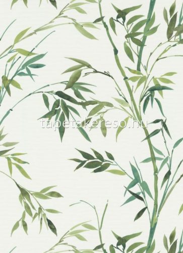 Erismann Martinique vlies, vinyl anyagú fehér, zöld, barna színű bambusz, leveles, textilhatású modern, natural tapéta