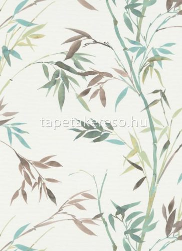 Erismann Martinique vlies, vinyl anyagú fehér, zöld, barna színű bambusz, leveles, textilhatású modern, natural tapéta