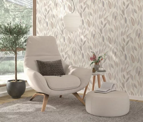 Erismann Gentle vlies, vinyl anyagú fehér, beige, szürke színű leveles Modern tapéta