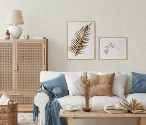 Erismann Gentle vlies, vinyl anyagú fehér, beige színű leveles Modern tapéta