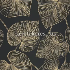   Caselio XXL vlies, vinyl anyagú fekete, arany színű leveles modern tapéta