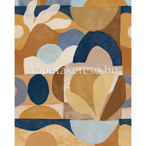 Caselio XXL vlies, vinyl anyagú beige, barna, kék, mustársárga színű absztrakt modern poszter