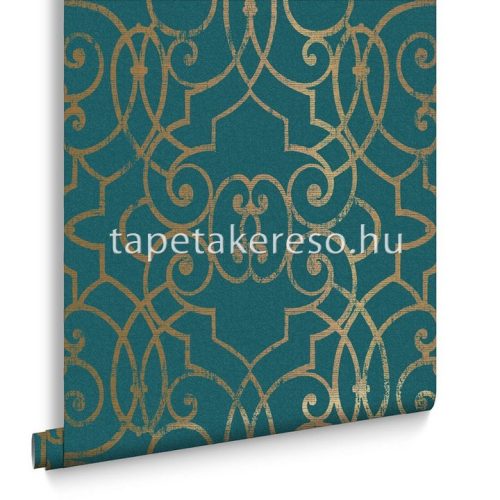 Graham & Brown Imperial vlies anyagú türkiz, bronz színű art deco klasszikus tapéta