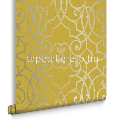 Graham & Brown Imperial vlies anyagú mustársárga, ezüst színű art deco klasszikus tapéta