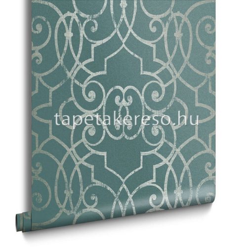 Graham & Brown Imperial vlies anyagú türkiz, ezüst színű art deco klasszikus tapéta
