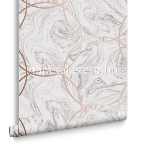 Graham & Brown Balance vlies anyagú fekete, fehér, rosegold színű márványos, körös modern tapéta