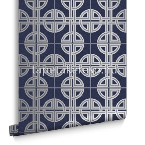 Graham & Brown Imperial vlies anyagú kék, ezüst színű geometriai klasszikus tapéta
