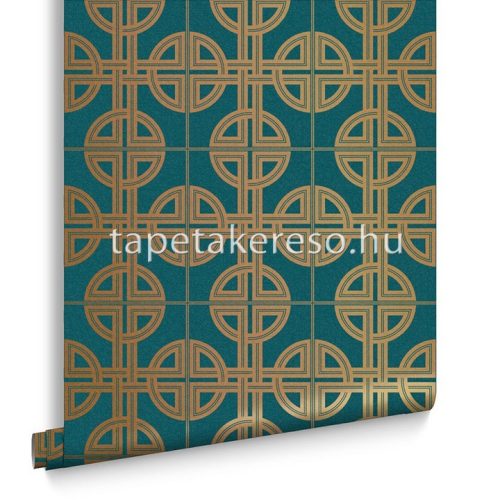 Graham & Brown Imperial vlies anyagú türkiz, bronz színű geometriai klasszikus tapéta