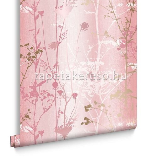 Graham & Brown Floriculture vlies anyagú fehér, rózsaszín, arany színű növényes modern tapéta