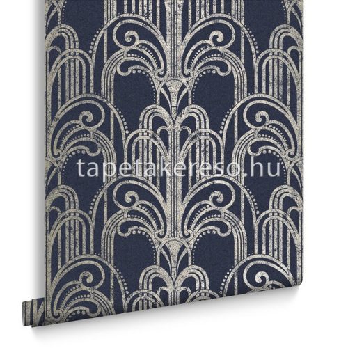 Graham & Brown Established vlies anyagú kék, ezüst színű art deco klasszikus tapéta