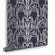 Graham & Brown Established vlies anyagú kék, ezüst színű art deco klasszikus tapéta