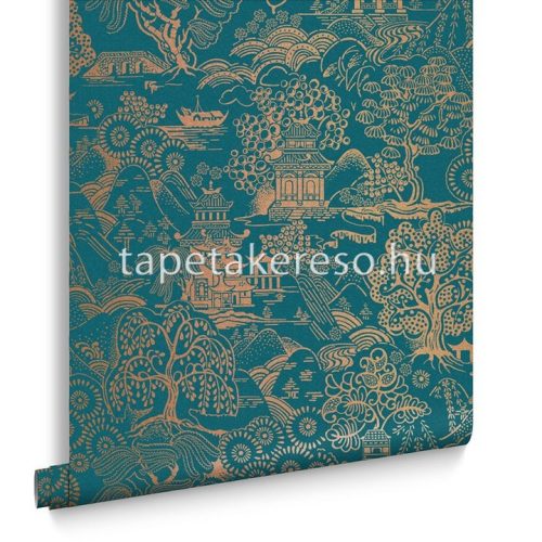 Graham & Brown Imperial vlies anyagú türkiz, bronz színű keleti motívumos klasszikus tapéta