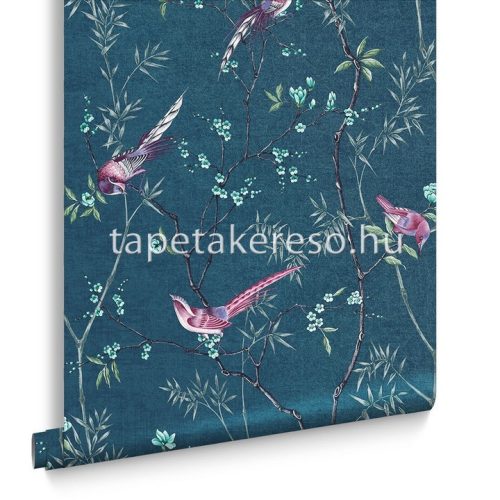 Graham & Brown Hybrid vlies anyagú türkiz, pink, lila, fehér színű madaras, ágas, virágos modern tapéta
