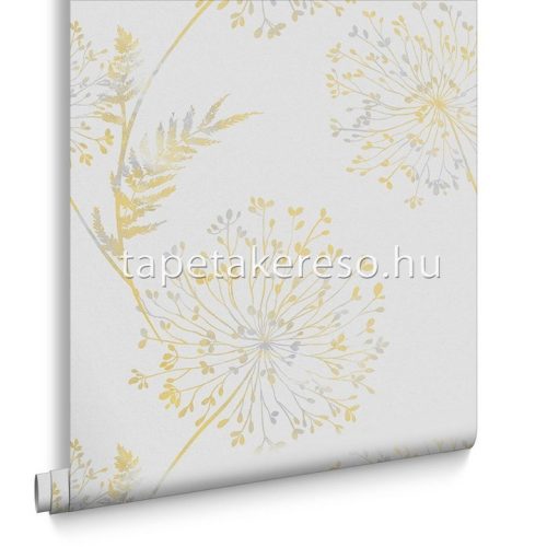 Graham & Brown Floriculture vlies anyagú sárga, szürke, gyöngyház színű növényes modern tapéta