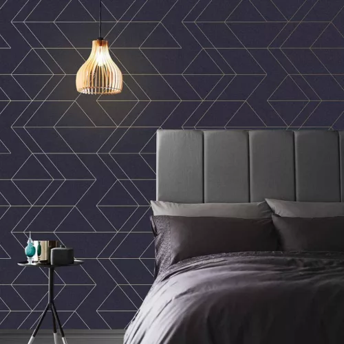 Graham Oblique vlies anyagú kék, arany színű vonalas, geometriai modern tapéta