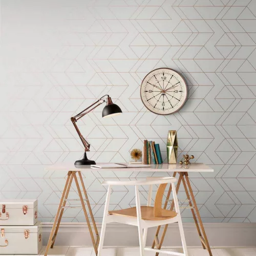 Graham Oblique vlies anyagú fehér, rosegold színű vonalas, geometriai modern tapéta