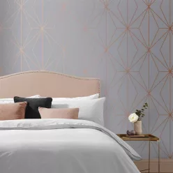   Graham Oblique vlies anyagú szürke, rosegold színű geometriai modern tapéta