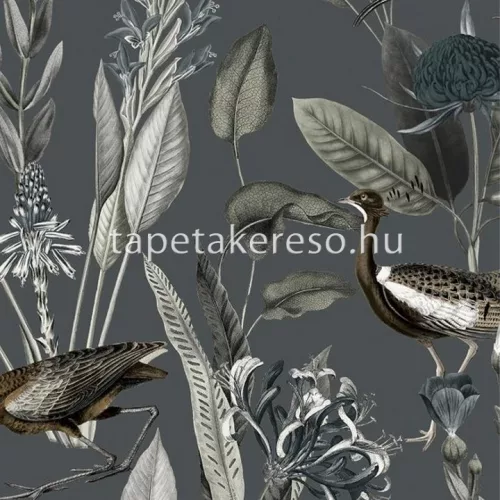 Graham & Brown Genesis vlies anyagú szürke, kék, barna színű növényes, madaras modern tapéta