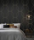Graham & Brown Pioneer vlies anyagú fekete, arany színű geometriai modern tapéta