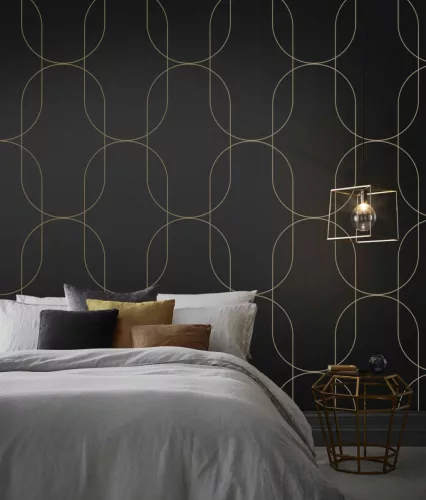 Graham & Brown Pioneer vlies anyagú fekete, arany színű geometriai modern tapéta