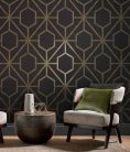 Graham & Brown Pioneer vlies anyagú fekete, arany színű geometriai modern tapéta