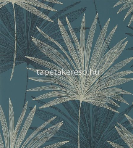Harlequin Mirador vlies anyagú kék, fekete, beige, gyöngyház színű leveles modern tapéta