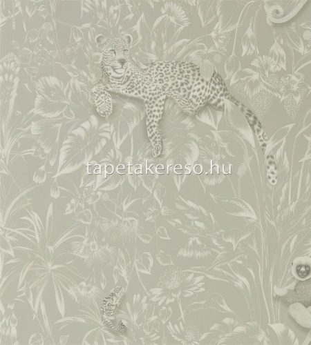 Harlequin Mirador vlies anyagú beige, szürke, gyöngyház színű leveles, állatos modern tapéta