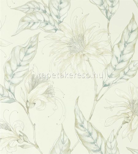 Harlequin Mirador vlies anyagú fehér, beige, türkiz, gyöngyház színű virágos modern tapéta